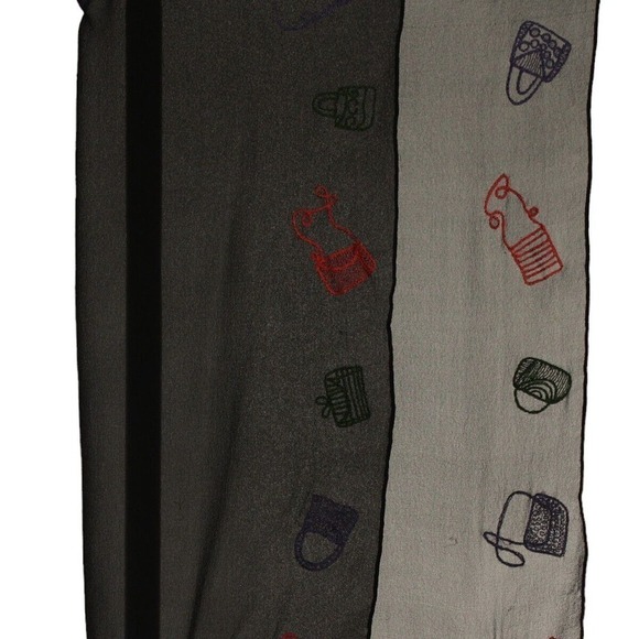 Vintage Sheer Black Scarf w Red Blue Embroidered Purse Design 19x19" - Hey Viv - Picture 4 of 5